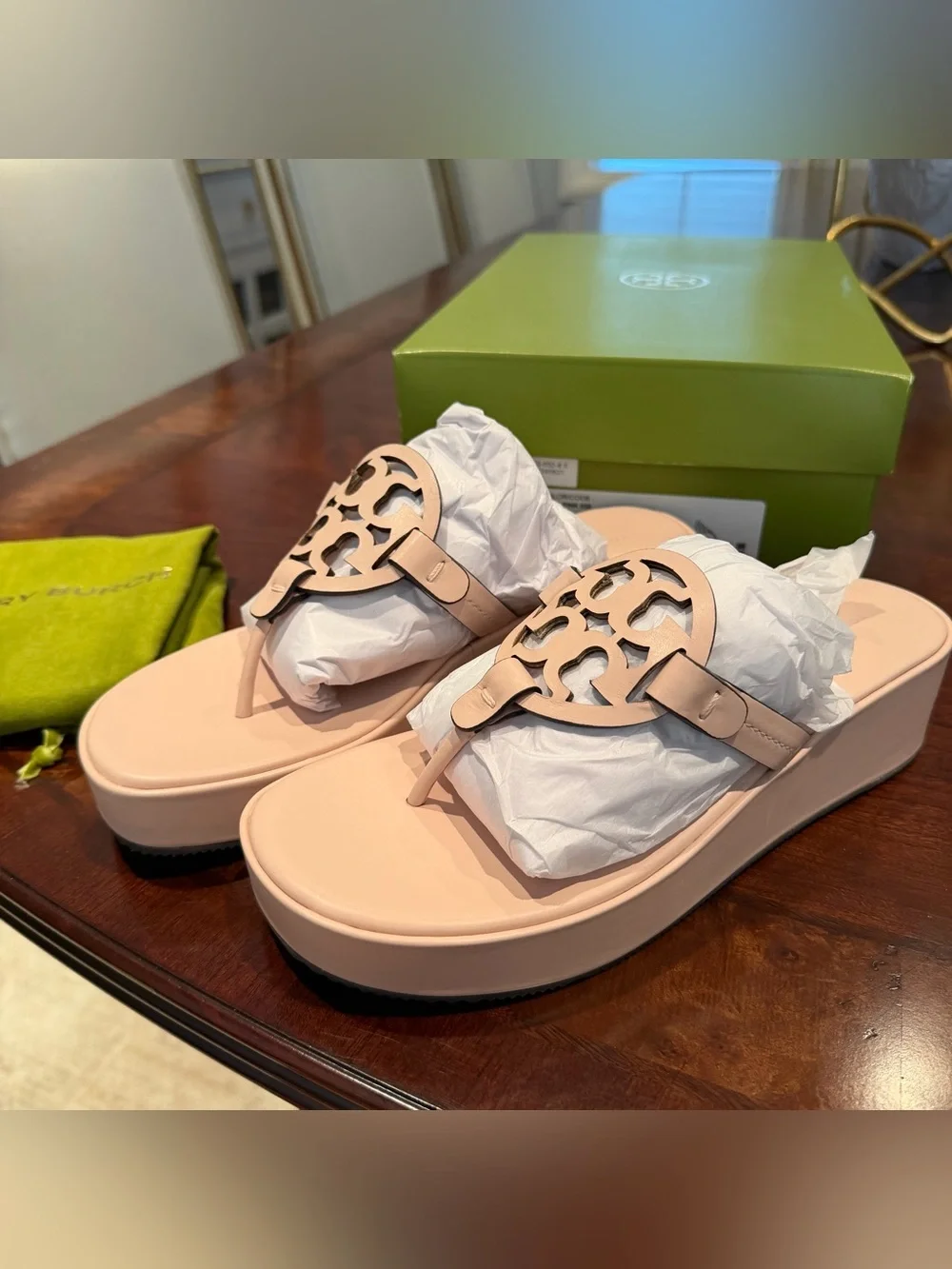 Tory Burch Soft Pink Miller Wedge Sandals, sz 8.5
